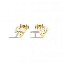 Oorbellen &acirc;&euro;&ldquo; Staal Diamant Vorm Kristal Goudkleurig (9mm) -