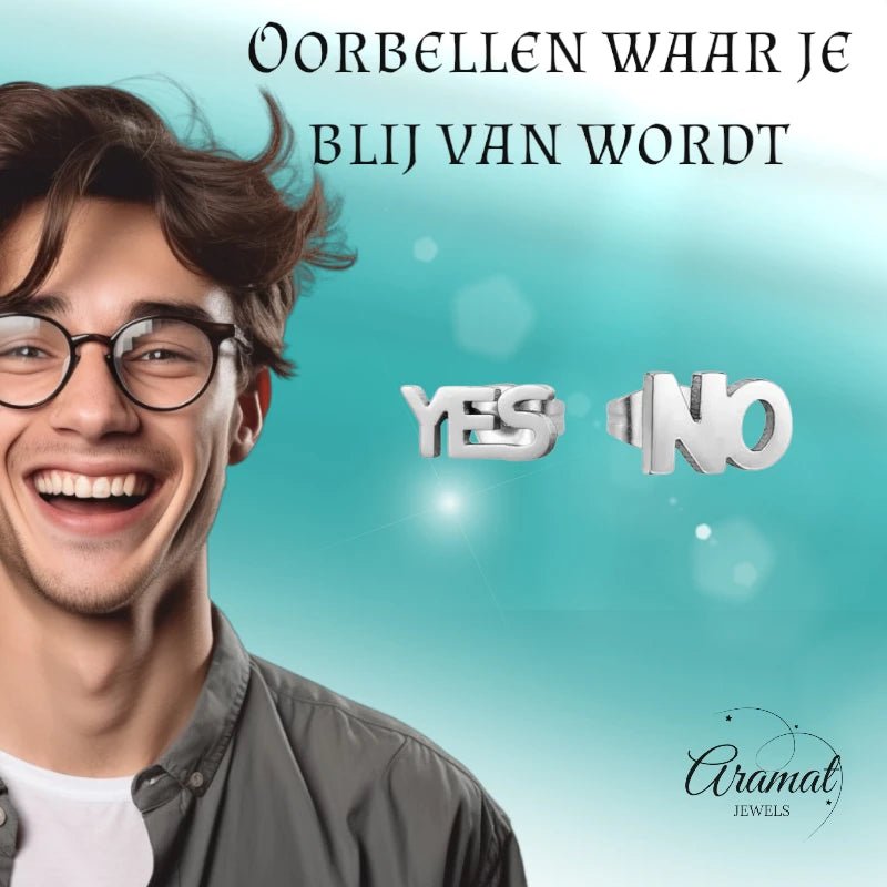 RVS oorbellen yes en no -