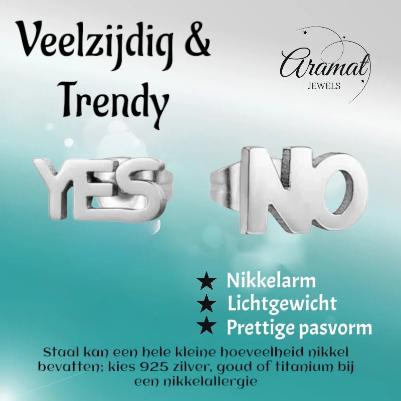 RVS oorbellen yes en no -
