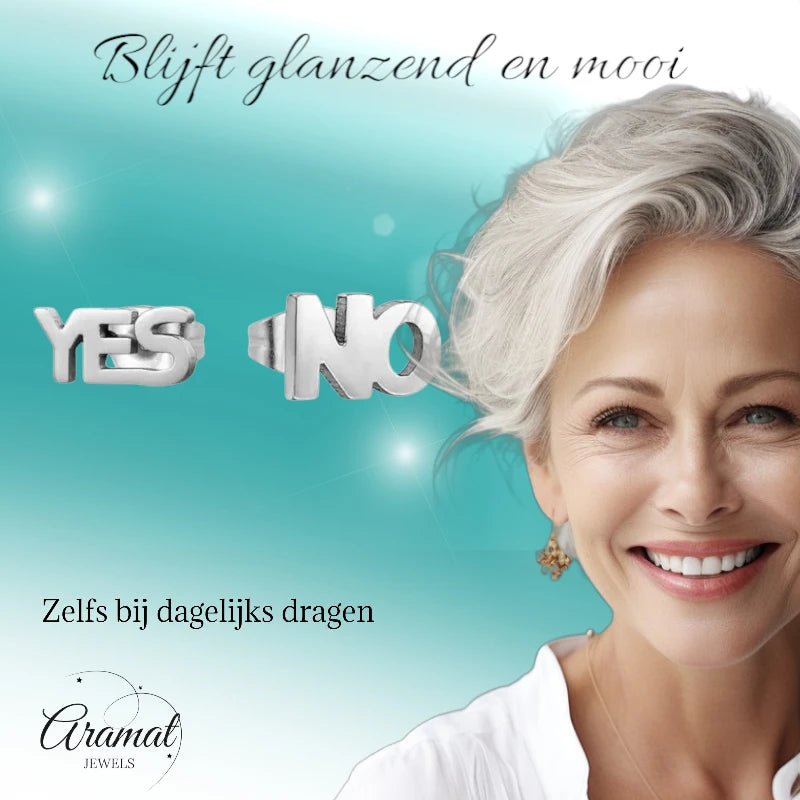 RVS oorbellen yes en no -