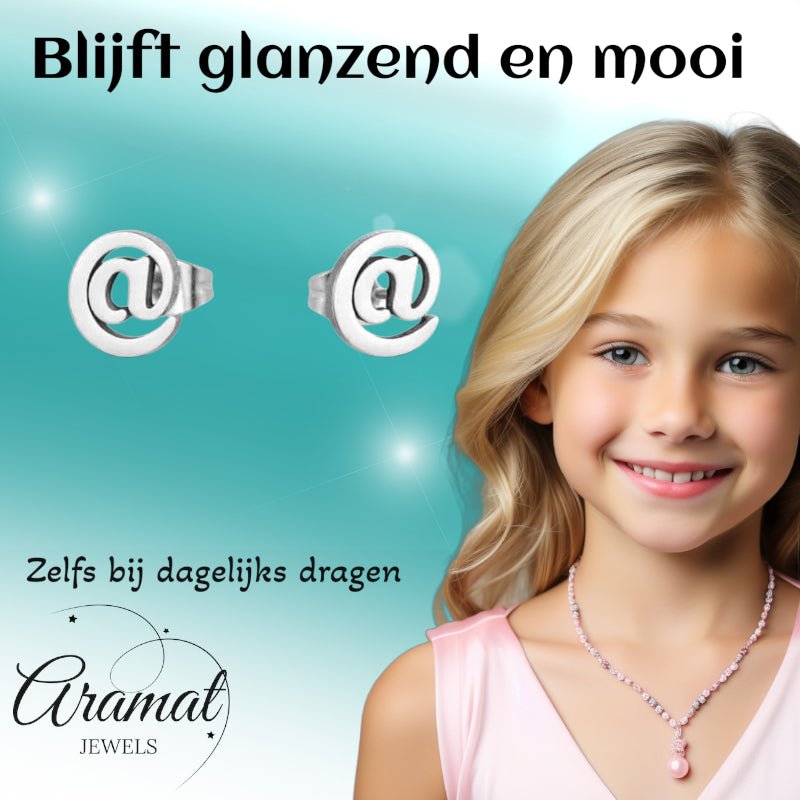 Oorbellen &acirc;&euro;&ldquo; Staal Apenstaartje (@) Zilverkleurig (10mm) -