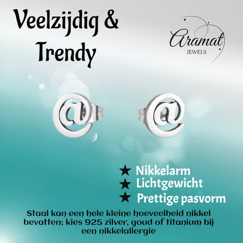 Oorbellen &acirc;&euro;&ldquo; Staal Apenstaartje (@) Zilverkleurig (10mm) -