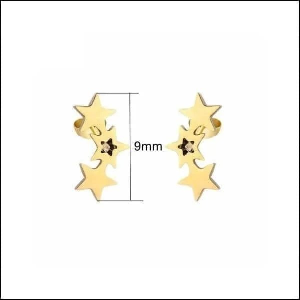 Stalen Sterren Oorbellen - Goud- of Zilverkleur - 3 sterren-Goudkleurig-4x9mm -