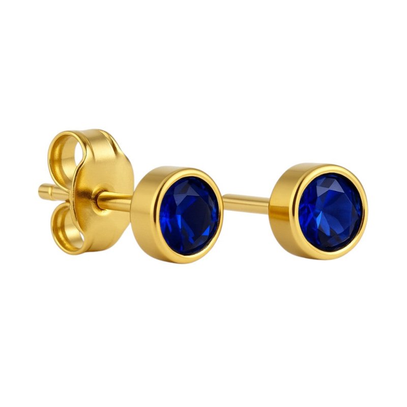 RVS Oorbellen met Donkerblauwe Zirkonia-5mm -
