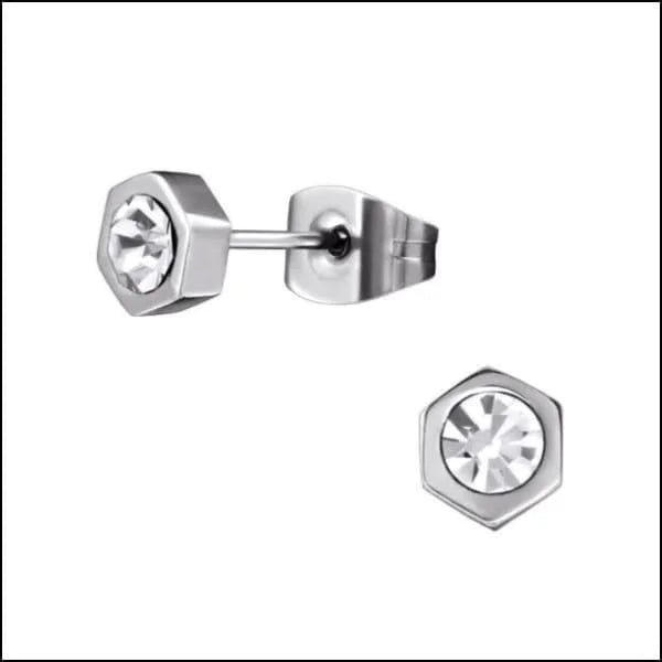 RVS Zeshoek Oorbellen met Kristal 3-6mm - Geometrische Studs - Zilverkleur / 4mm / Paars -