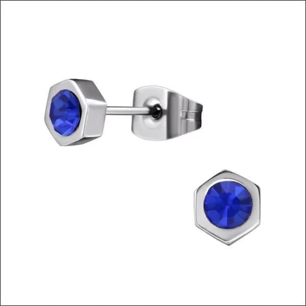 RVS Zeshoek Oorbellen met Kristal 3-6mm - Geometrische Studs - Zilverkleur / 5mm / Lila -