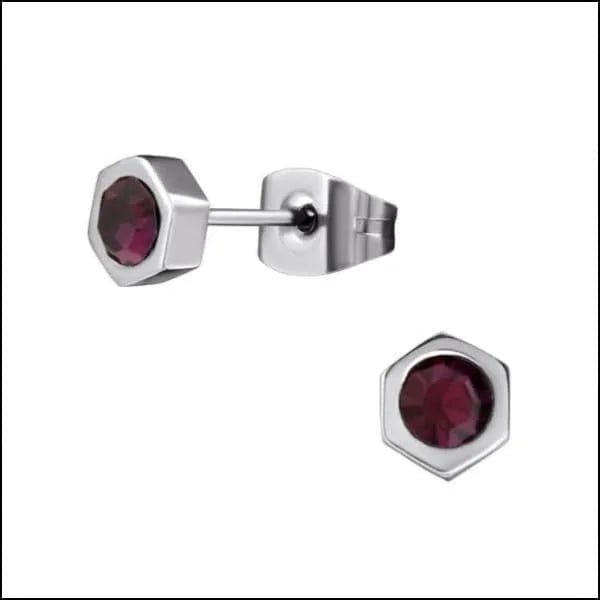 RVS Zeshoek Oorbellen met Kristal 3-6mm - Geometrische Studs - Zilverkleur / 5mm / Lila -