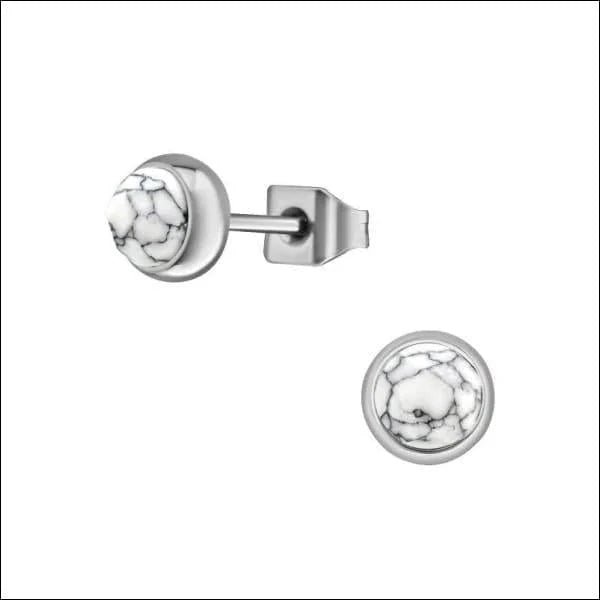 Stalen Oorbellen met Witte Howliet 5mm -