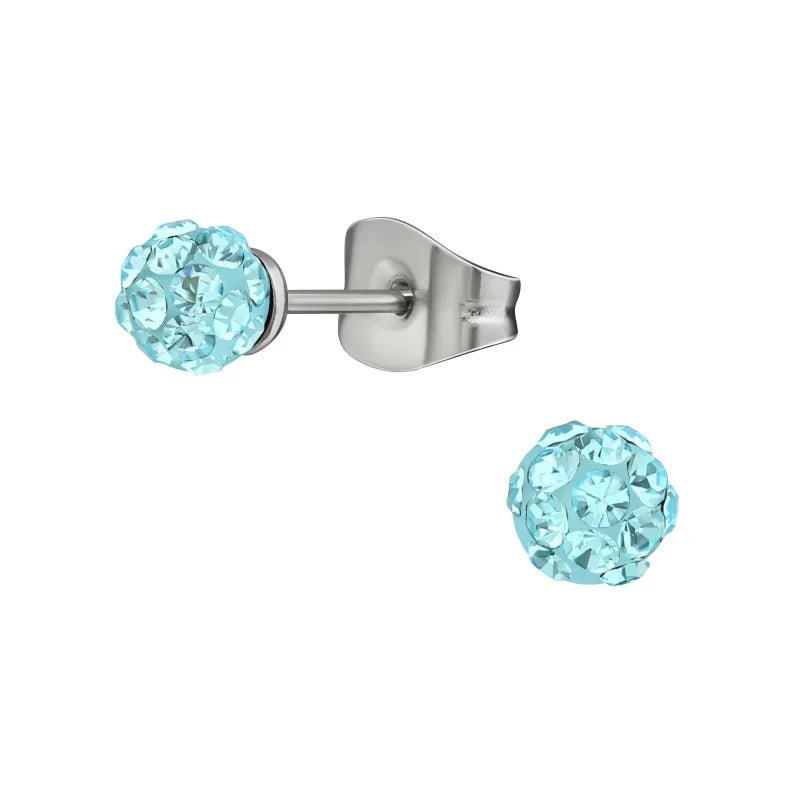 Stalen Shamballa Oorbellen -4,5mm - Blauw -