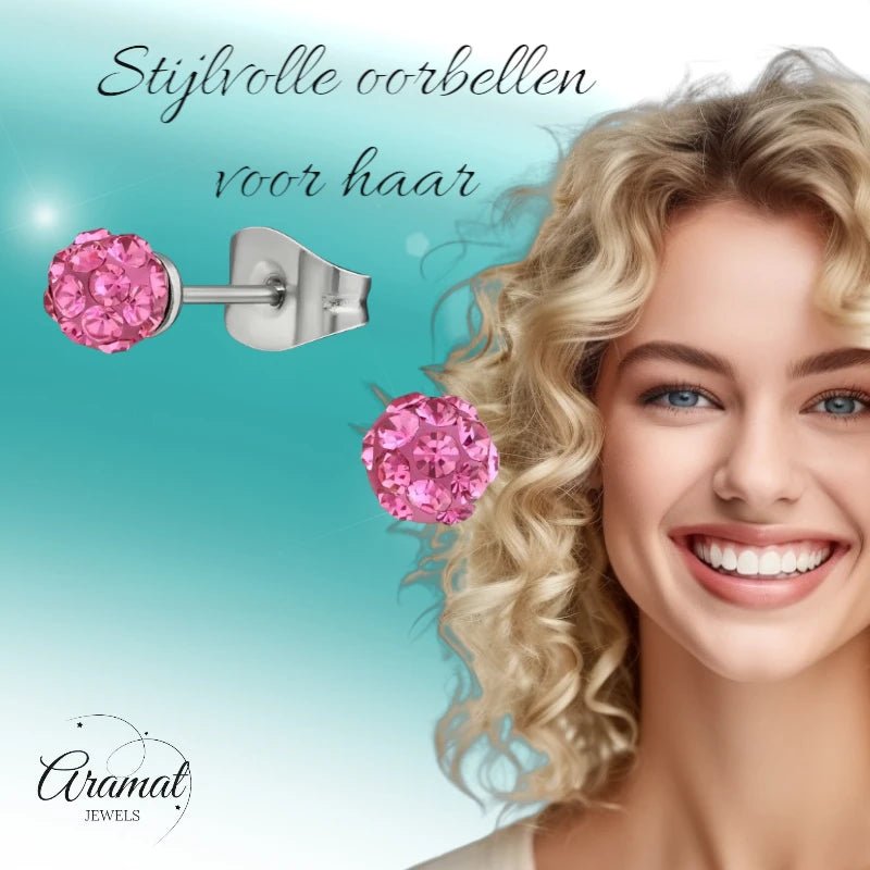 Stalen Shamballa Oorbellen -4,5mm - Blauw -