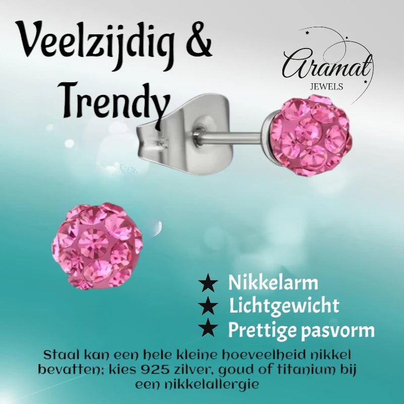 Stalen Shamballa Oorbellen -4,5mm - Blauw -