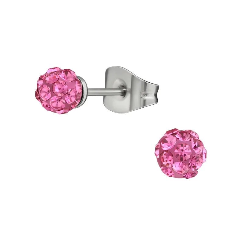 Stalen Shamballa Oorbellen -4,5mm - Roze -