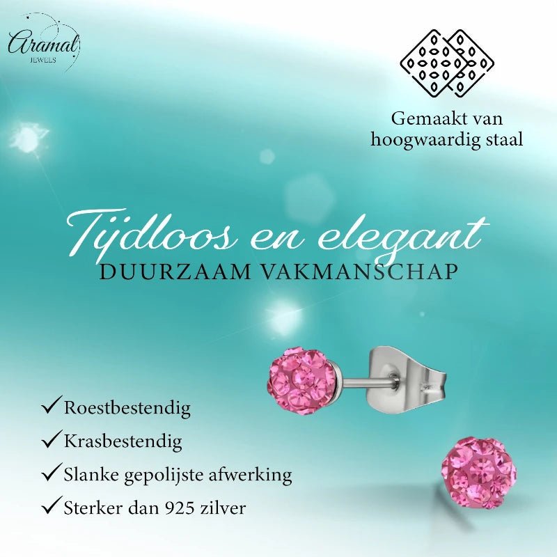Stalen Shamballa Oorbellen -4,5mm - Roze -