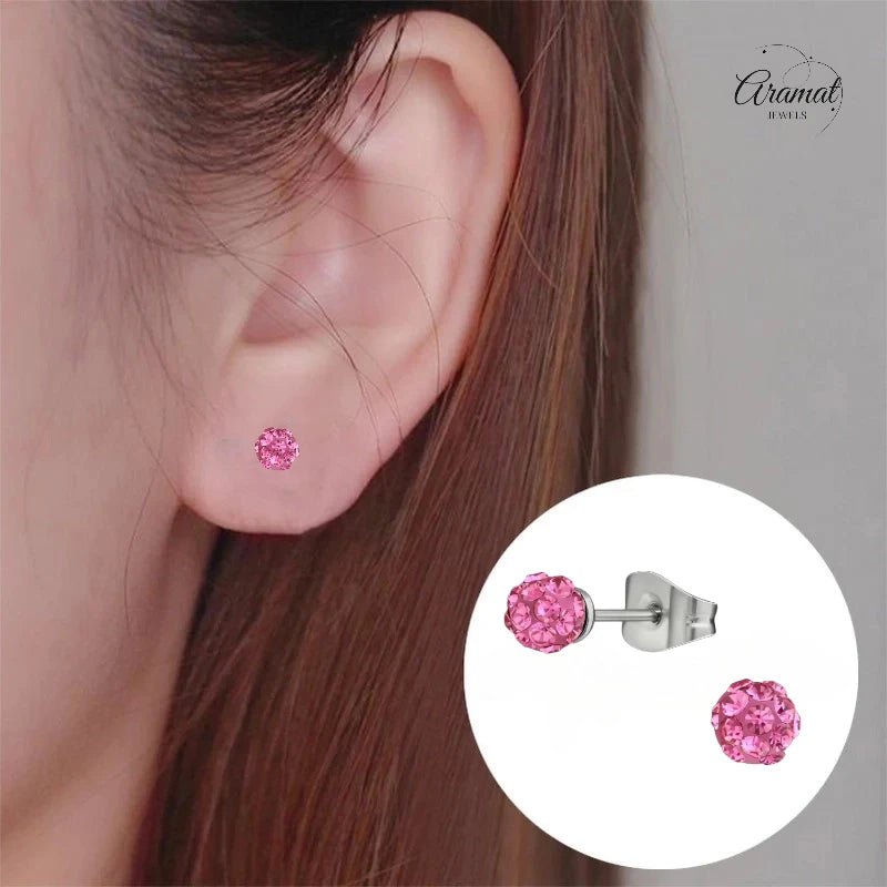 Stalen Shamballa Oorbellen -4,5mm - Roze -