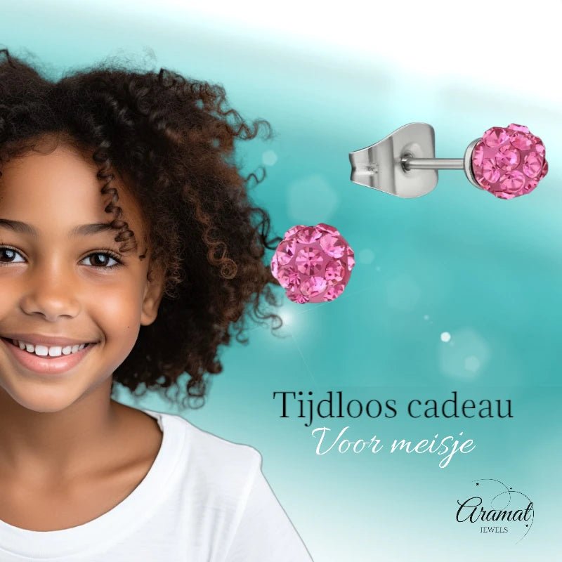 Stalen Shamballa Oorbellen -4,5mm - Roze -
