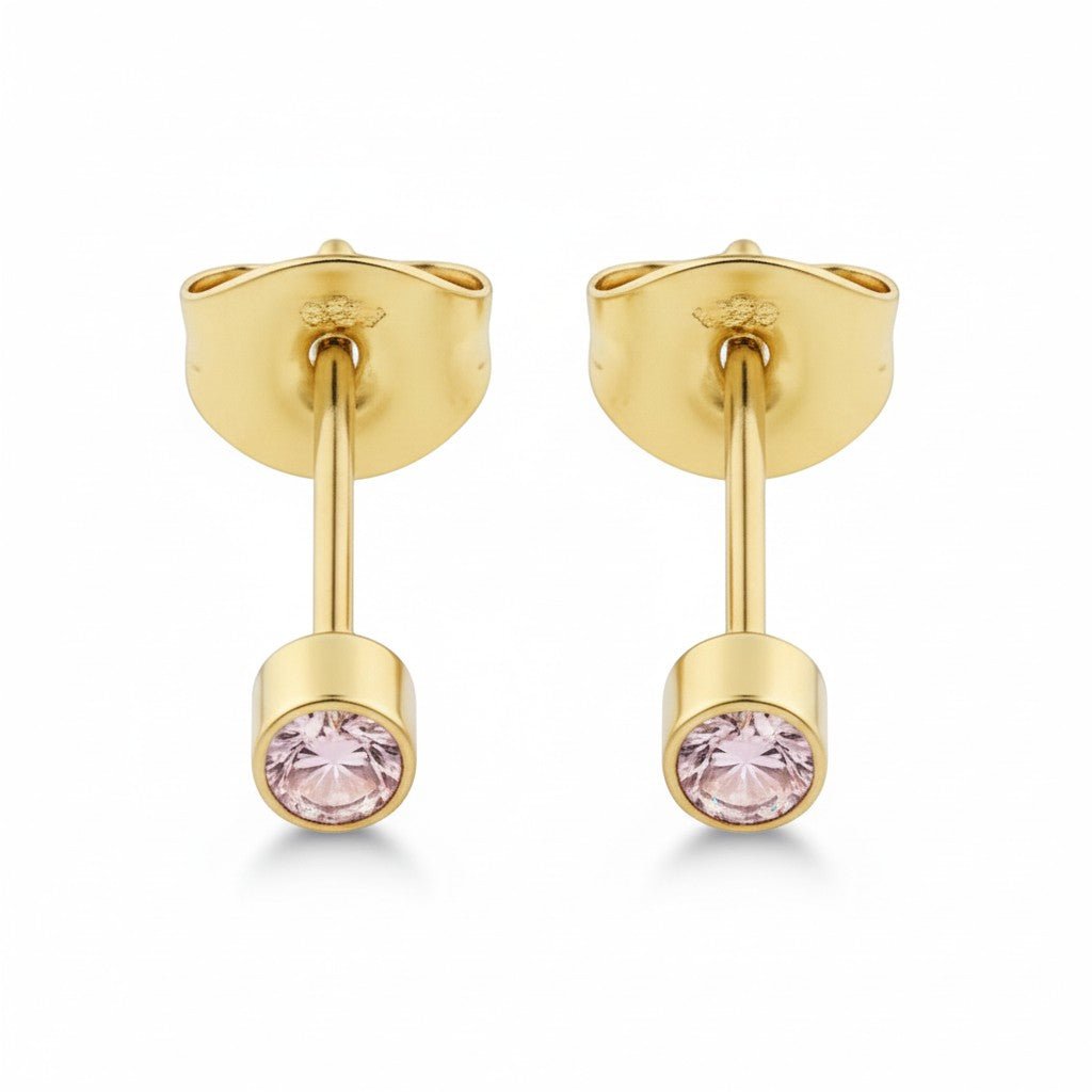 Mini zweerknopjes roze zirkonia - goudkleur -