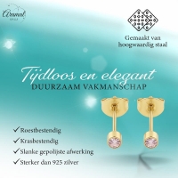 Mini zweerknopjes roze zirkonia - goudkleur -
