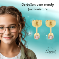 Mini zweerknopjes roze zirkonia - goudkleur -
