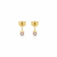 Mini zweerknopjes roze zirkonia - goudkleur -