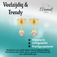 Mini zweerknopjes roze zirkonia - goudkleur -