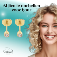 Mini zweerknopjes roze zirkonia - goudkleur -