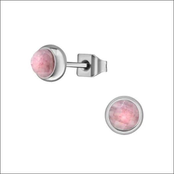 Roze Aardbeienkwarts Oorbellen - Staal - 5mm -