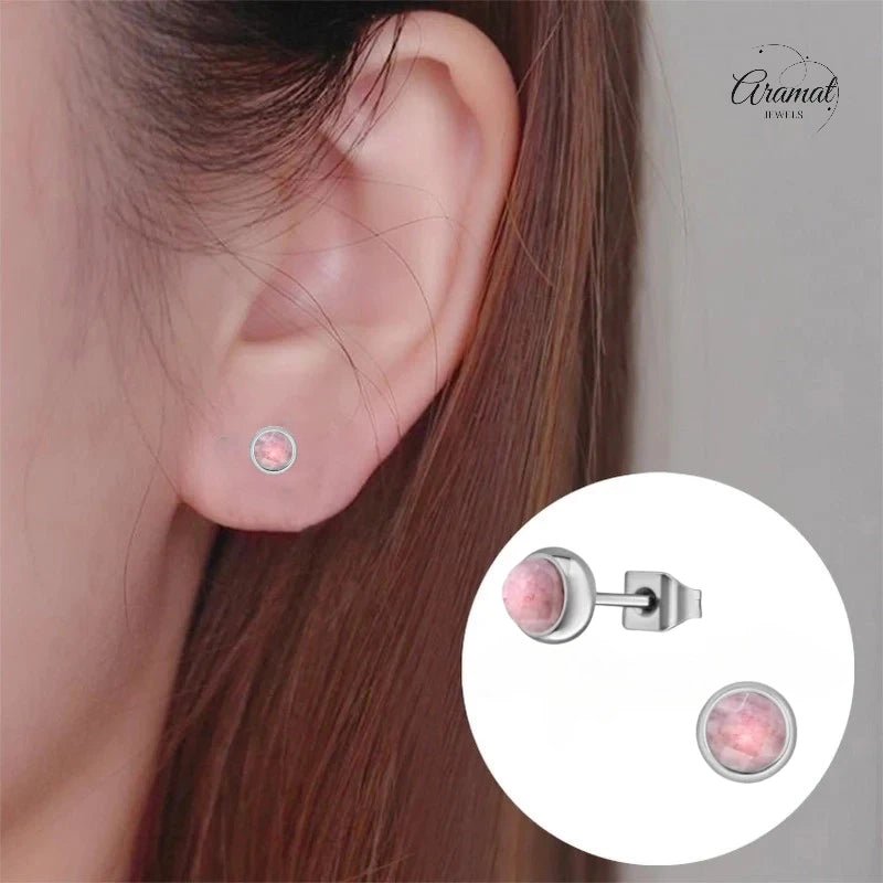 Roze Aardbeienkwarts Oorbellen - Staal - 5mm -
