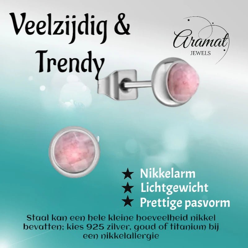 Roze Aardbeienkwarts Oorbellen - Staal - 5mm -
