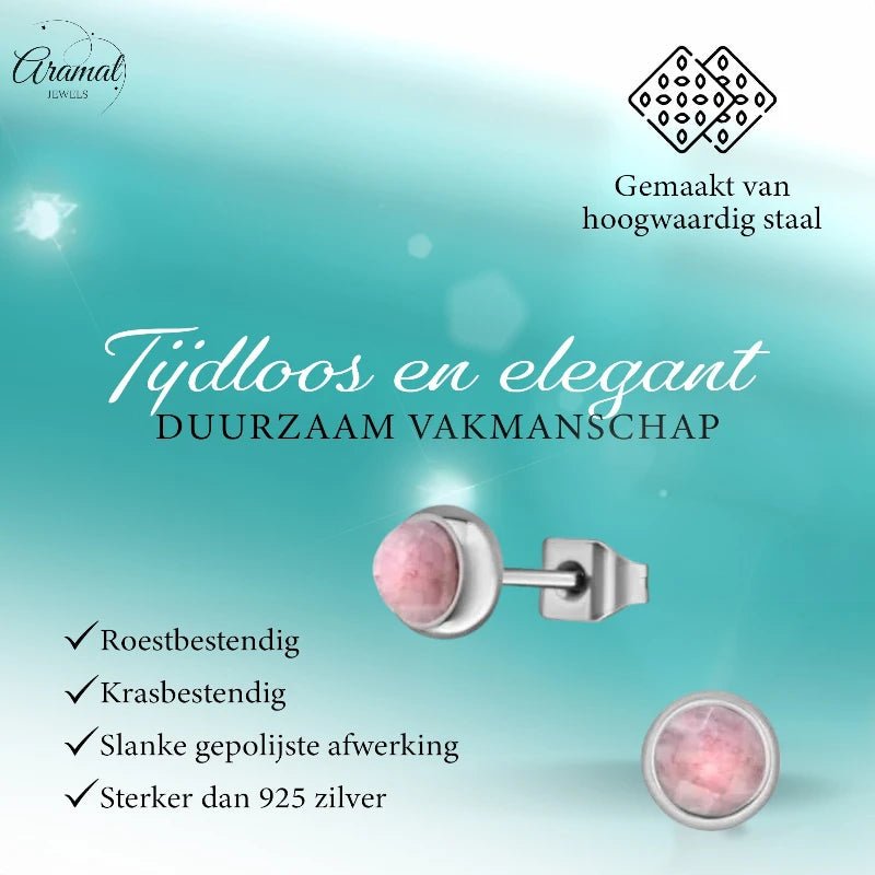 Roze Aardbeienkwarts Oorbellen - Staal - 5mm -