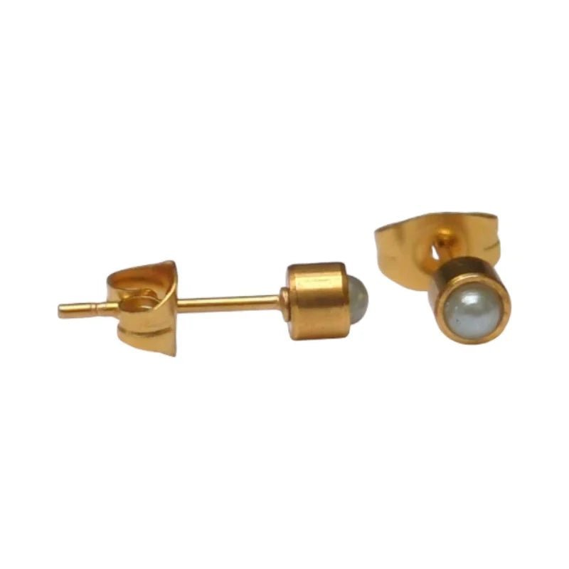 Oorstekers &acirc;&euro;&ldquo; Staal Parel Lichtgroen Goudkleurig (4mm) -