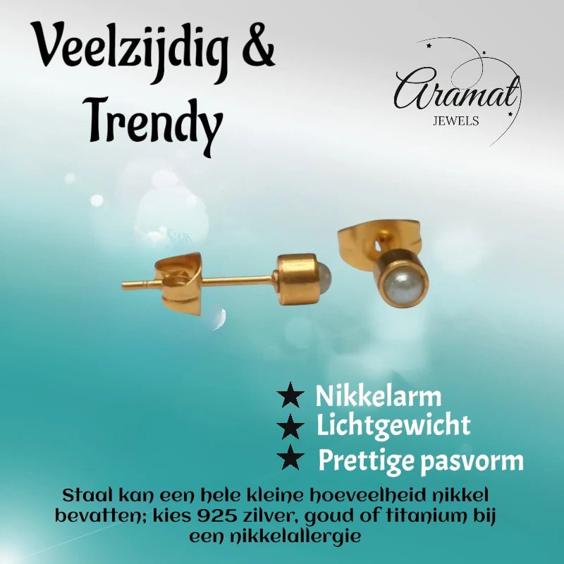 Oorstekers &acirc;&euro;&ldquo; Staal Parel Lichtgroen Goudkleurig (4mm) -