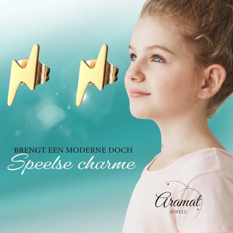 RVS Bliksem Oorbellen 10x4mm Diverse Kleuren - Flits Oorstekers - Zilverkleur -