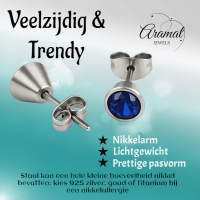 Donkerblauwe conevormige kristal oorbellen &acirc;&euro;&ldquo; 7 mm -