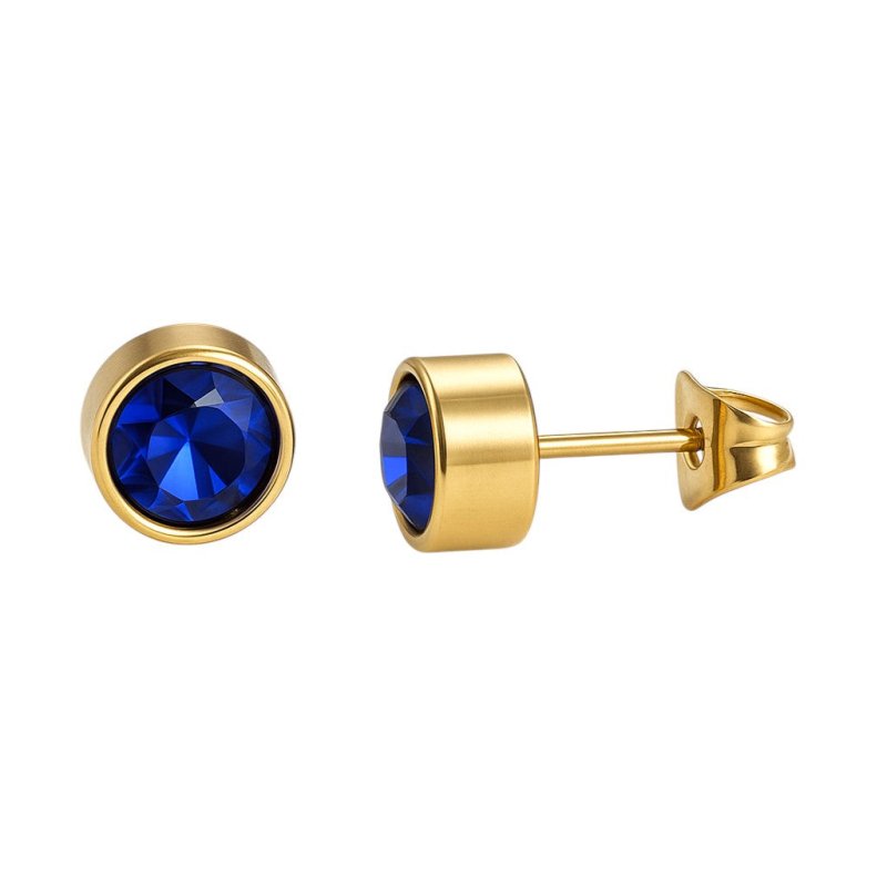 Goudkleurige oorbellen met donkerblauwe zirkonia &acirc;&euro;&ldquo; 7 mm -