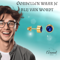 Goudkleurige oorbellen met donkerblauwe zirkonia &acirc;&euro;&ldquo; 7 mm -