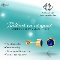 Goudkleurige oorbellen met donkerblauwe zirkonia &acirc;&euro;&ldquo; 7 mm -