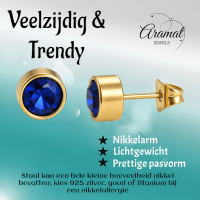Goudkleurige oorbellen met donkerblauwe zirkonia &acirc;&euro;&ldquo; 7 mm -