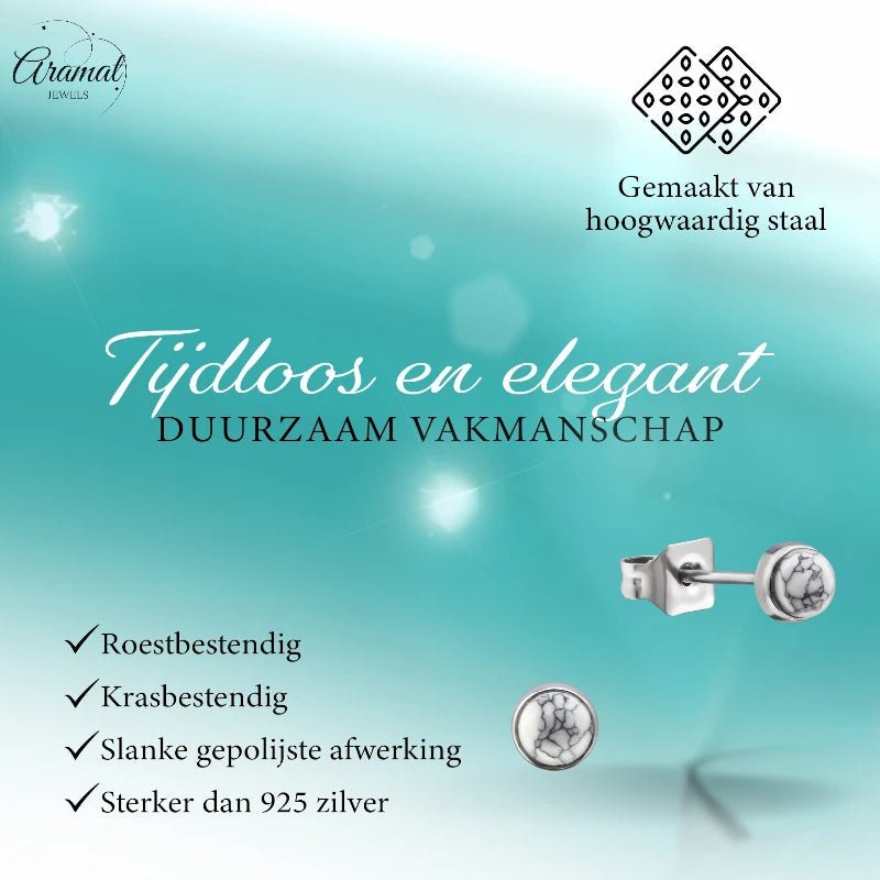 Witte Howliet Oorbellen Staal &acirc;&euro;&ldquo; 6mm -