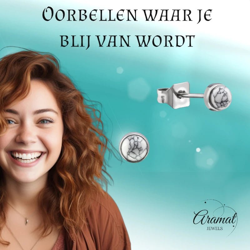 Witte Howliet Oorbellen Staal &acirc;&euro;&ldquo; 6mm -