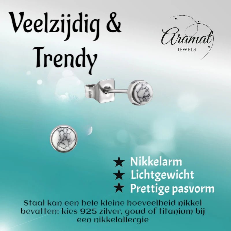 Witte Howliet Oorbellen Staal &acirc;&euro;&ldquo; 6mm -