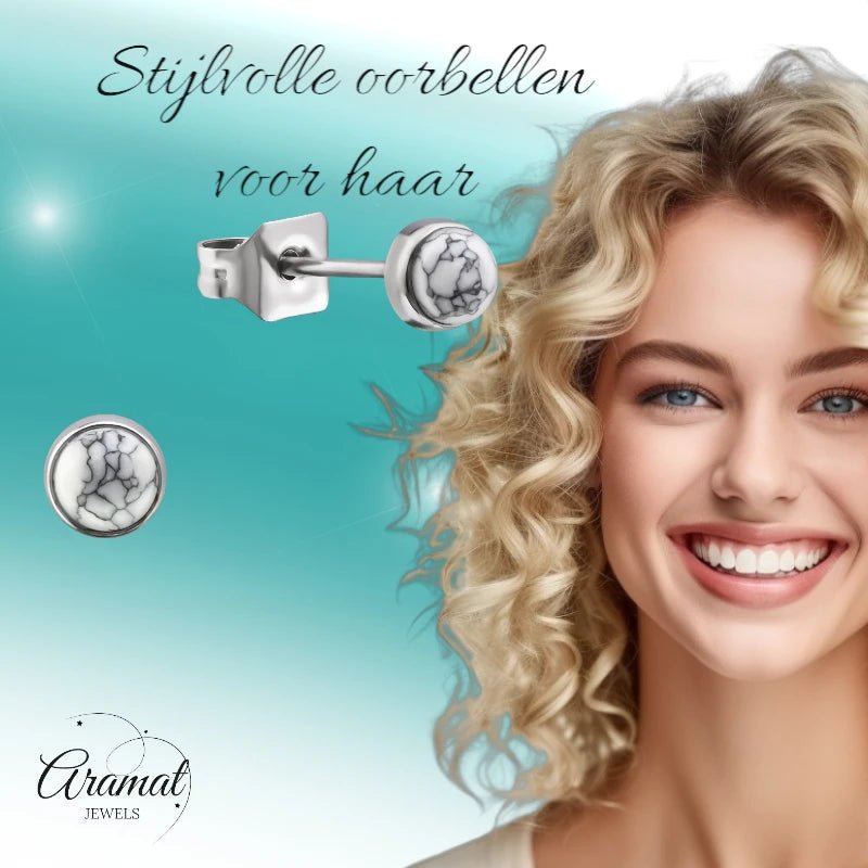 Witte Howliet Oorbellen Staal &acirc;&euro;&ldquo; 6mm -