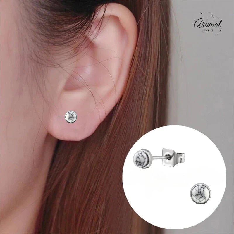 Witte Howliet Oorbellen Staal &acirc;&euro;&ldquo; 6mm -