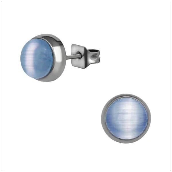 RVS Kattenoog Oorbellen Diverse Kleuren 4-8mm - Cat Eye Oorstekers - Zilverkleur / 5mm / Blauw -