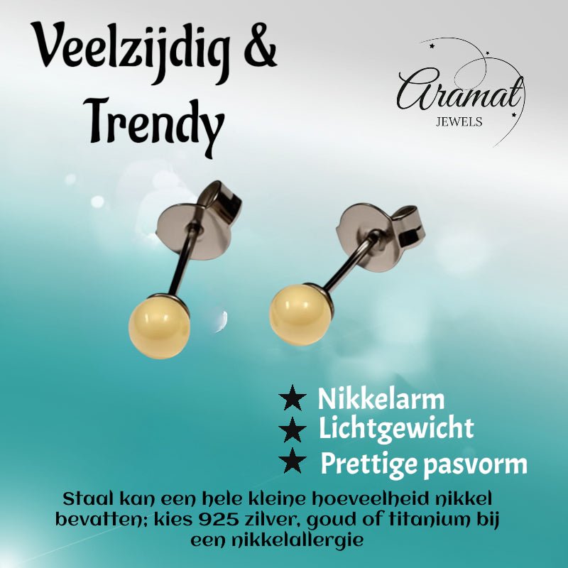 Oorbellen &acirc;&euro;&ldquo; Witte Bolletjes Metaal (4mm) -