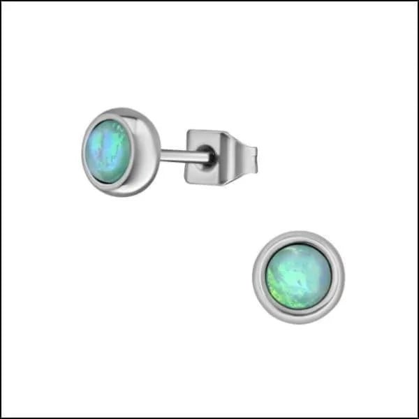 RVS Opaal Oorbellen - Synthetische Opaal Studs - Zilverkleur / 7mm / Roze -