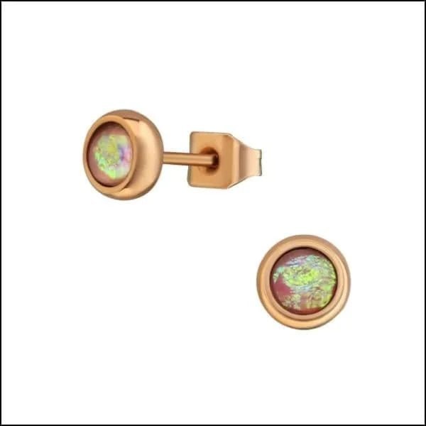 RVS Opaal Oorbellen - Synthetische Opaal Studs - Zilverkleur / 7mm / Roze -