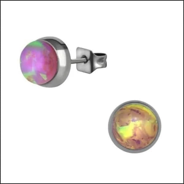 RVS Opaal Oorbellen - Synthetische Opaal Studs - Zilverkleur / 8mm / Blauw -