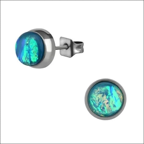 RVS Opaal Oorbellen - Synthetische Opaal Studs - Zilverkleur / 8mm / Blauw -