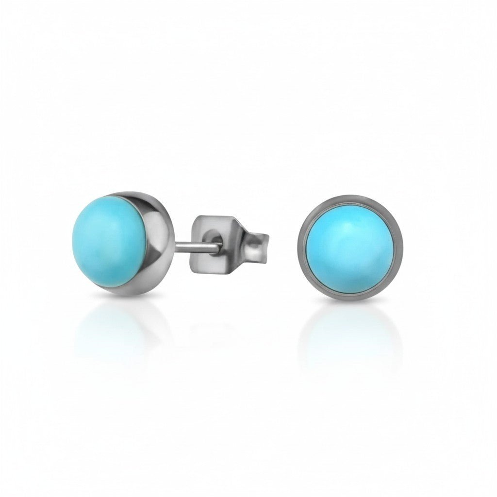 Turkoois Blauwe 6mm Oorbellen -