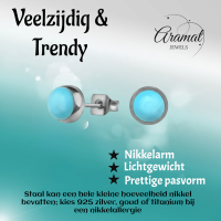 Turkoois Blauwe 6mm Oorbellen -